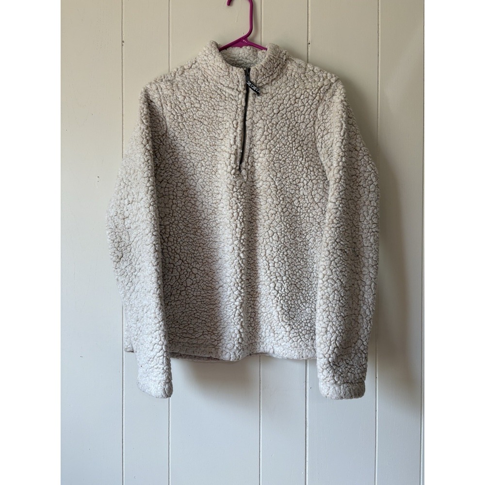 Time and Tru Cream Sherpa Quarter Zip Pullover Teddy Fleece Jacket M